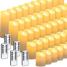 Baquler 50 Pcs Flameless Candles with Timer Bulk (D3'' x H4''5''6''7''8'')LED Flickering Pillar Candles Christmas Battery Operated Candles Set with 5 Pcs 10 Key Remote for Church Fireplace Party Decor