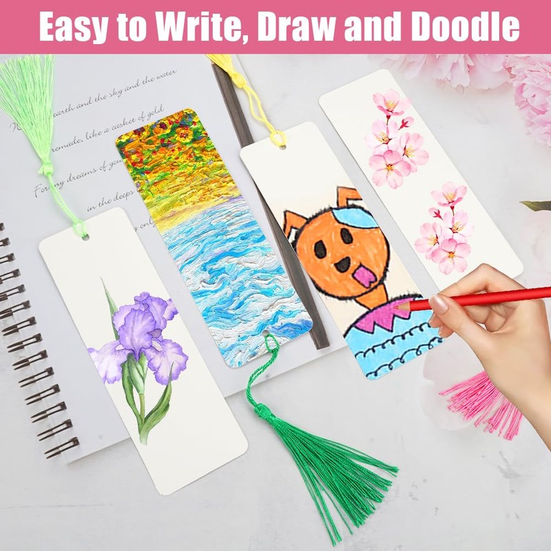 Pack of 60 Bookmarks Blank and Colourful Tassels, 15 x