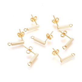 Fashewelry 10 Pairs 18K Gold Post Stud Earrings Rectangle Strip Earring Findings Ear Piercing Plugs with Loop Safety Earring Backs for Women Girls Dangle Earring Jewelry Making