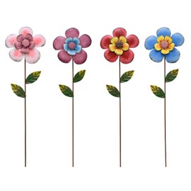 K KILIPES 4pack Flower Garden Stake Decor, 16" H Rustic Metal Flower Stake Plant Pick Yard Art Ornament Spring Decor, Garden Plant Flowers Stick for Patio Lawn Yard, Planter Pot Pathway Decorations
