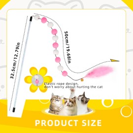 LuckyOpt 2Pcs Cat Toys, Cat Wand Toy with Bell and Plush Balls, Cute Colourful Cat Feather Toy Interactive Indoor Cat Teaser Wand for Relieving Boredom, Playing, Exercising (Pink+Blue)