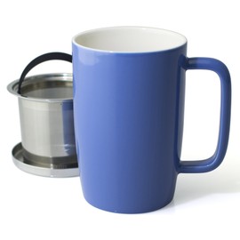 FORLIFE Dew Glossy Finish Brew-In-Mug with Basket Infuser & "Mirror" Stainless Lid 18 oz., Blue