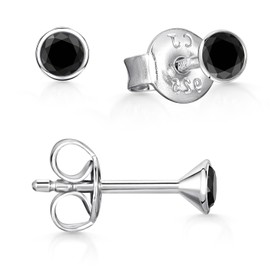 MATERIA by Matthias Wagner Small Cubic Zirconia Stud Earrings Silver 925 Round Black Rhodium Plated, Zirconia