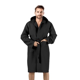 Puraluna Soft Microfibre Hooded Dressing Gown with Outer Pocket for Men and Women, black