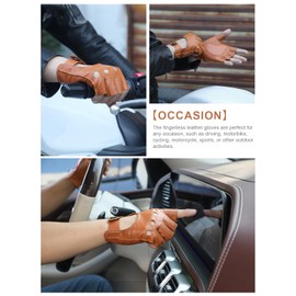 GSG Driving Gloves, Half Finger Leather, Fingerless Leather, Men's, Motorcycle Gloves, Thimble, Lock, Driving, Driver, Thick Pad, Recommended as a Gift, cognac