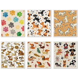 CREATCABIN 6Pcs Swedish Dishcloths for Kitchen Reusable Swedish Dish Towels Absorbent Swedish Dish Rags Washable Cellulose Sponge Cleaning Cloths Fast Drying Kitchen Dish Cloths Dog 7.6 x 6.7 Inch