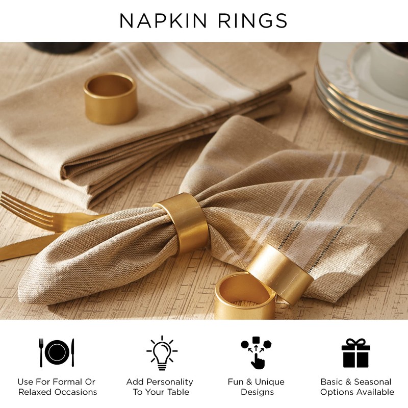 DII Decorative Basic Intertwined Napkin Ring Set, Gold, 6 Count