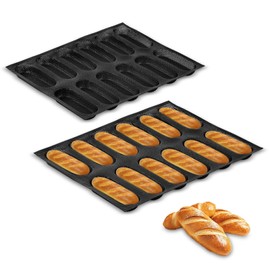 KR KITCHENRAKU Upgraded Silicone Perforated Baking Forms, Sandwich Mold, French Baguette Bread Pan, Food Mat, Non-Stick Baking Liners (1PCS, 12 Loaf_11.8x15.7 inch)