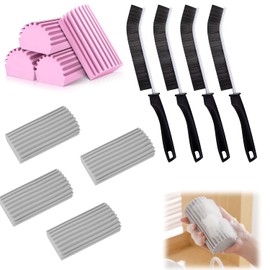 Asphodelia 8PCS Magical Dust Cleaning Sponge,Damp Clean Duster Sponge for Blinds,Vents,Mirrors,Glass, Baseboards,Window Track Grooves and Railings with 4PCS Gap Cleaning Brushes