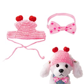 Dog Bow Tie & Dog Hat for Small Dog, Valentine's Day Dog Outfit Adjustable Pet Bow Tie Knitting Pet Hat Dog Cat Costume Accessories for Small Medium Pets