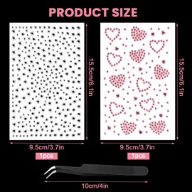 6 Sheets Face Gems for Kids, Self Adhesive Face Jewels Stickers Hair Gems for Women Heart Rhinestone Sticker Heart Gems Stickers Festival Face Gems Stick with Tweezers for Face Eye Makeup Nail