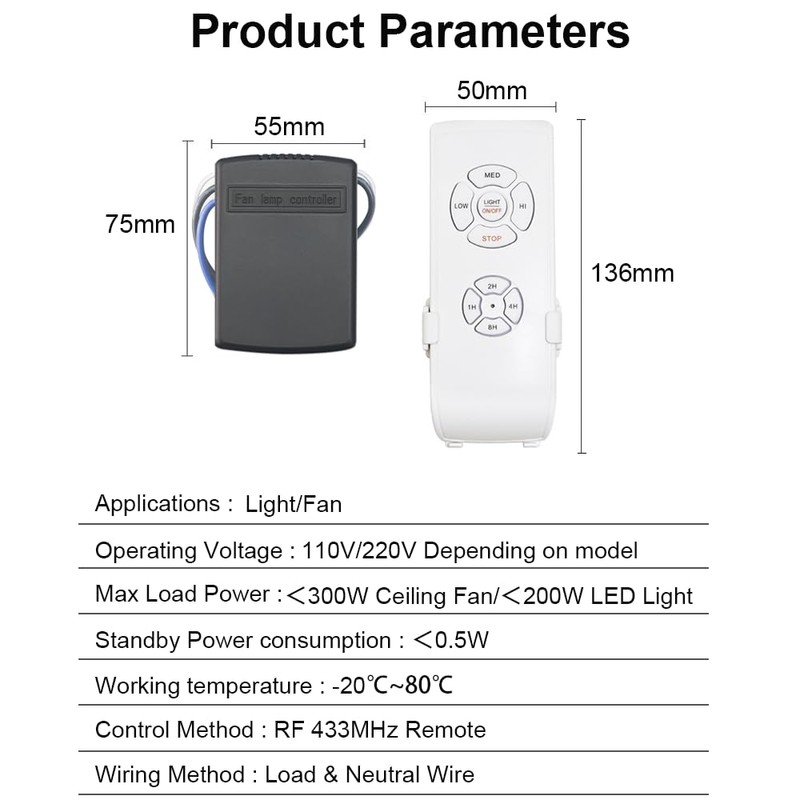 QIACHIP Small Size Ceiling Fan and Lights Wireless Remote Control