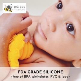 Big Bee, Little Bee - Kids Original ScrubBEE, 100% Silicone Childrens Bath Scrubber, Promotes Effective Independent Hand & Body Washing, As Seen on Shark Tank (Rose)