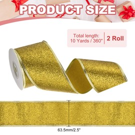 PATIKIL 20 Yards x 2.5" Christmas Ribbon, Metallic Wired Shine Gift Wrapping Ribbons for Craft Birthday Wedding Festival Decoration, Yellow Gold
