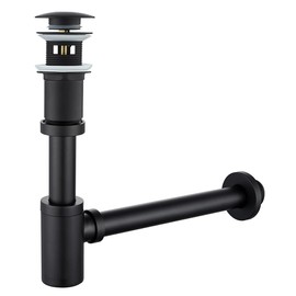 RANDOM Black Brass Bottle P Trap Kit Contemporary Round Bottle P-Trap 1 1/4 with Pop Up Drain With Overflow Matte Black.83888MB-S6