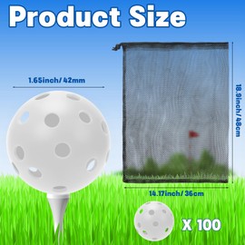 Coopay 100 Pack Practice Golf Balls, 42mm Plastic Golf Training Balls with a Drawstring Bag Hollow Sports for Swing Practice Driving Range Backyard Home Indoor Outdoor Use (White)