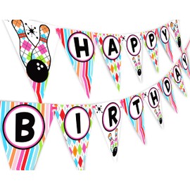 Bowling Pink Happy Birthday Banner Pennant