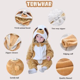 TONWHAR Kids' And Toddlers' Infant Tiger Dinosaur Animal Fancy Dress Costume Outfit Hooded Romper Jumpsuit (6-12 Months/Height:26"-29",Sloth)