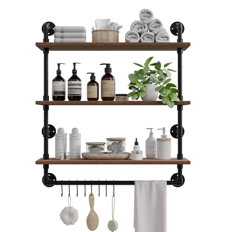 ROGMARS Industrial Pipe Shelving Bathroom Shelves with Towel bar, 24