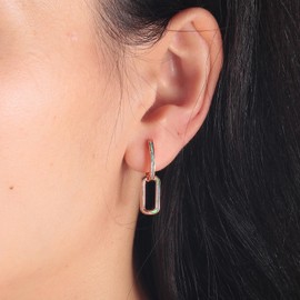 CiNily Paperclip Huggie Hoop Earrings for Women, Blue Opal Chain Link Earrings, 14K White Gold Plated Small Drop Dangle Earrings for Sensitive Ears, Rectangle Earrings for Christmas Gifts