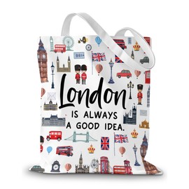 CEASQVAA London Travel Canvas Tote Bag London City Themed Souvenirs Gifts for Traveller Women Friend Reusable Shopping Grocery Bags