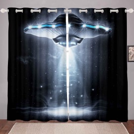 Feelyou UFO Curtains for Bedroom Kids Outer Space Unidentified Flying Object Darkening Drapes Boys Sci-fi Style Window Treatments Living Room Decor Curtains (2 Panels, 38 x 54 Inch)