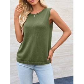 Imily Bela Womens Sleeveless Sweater Vest 2025 Casual Summer Crew Neck Knit Sweater Lightweight Pullover Tank Top Army Green