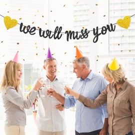 Pre-Strung Farewell Banner We Will Miss You Banner Decorations Sign - Black Goodbye Decor for Office Retirement Party, Classroom Teacher Leaving, Last Day Coworker Send Off,Going Away