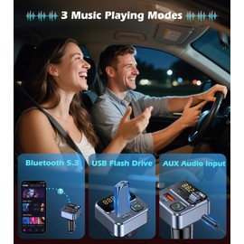 KAIY FM Transmitter Bluetooth Car Adapter, Car Radio Bluetooth Transmitter HandsFree Calling Music Player, FM Radio Adapter 42W Type-C Fast Charging, Support USB Drive