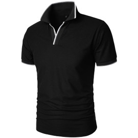 HOOD CREW Man’s Polo Shirt Casual Basic Designed V-Neck Tee Shirts Black L