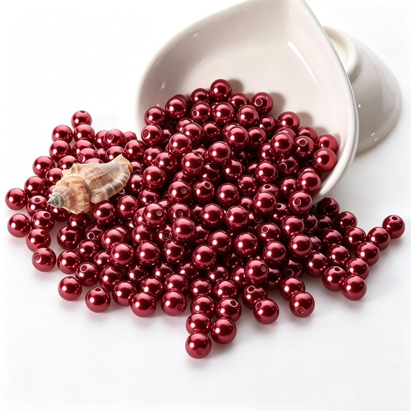 8mm Round Glass Pearls Beads with Holes, Red,100 Pcs