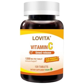 Lovita Vitamin C 1000mg with Citrus Bioflavonoids & Rosehip, Timed Release Coating, High Potency 3-in-1 Formula, Immune Support, 120 Vegan Tablets