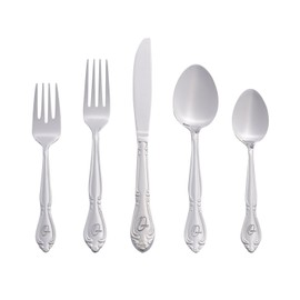 RiverRidge Rose Monogrammed Flatware Set 46 Piece Silverware - Q - Utensils Set with Serving Pieces, Heavy Gauge Stainless Steel, Mirror Finish, Dishwasher Safe Cutlery for Daily Use