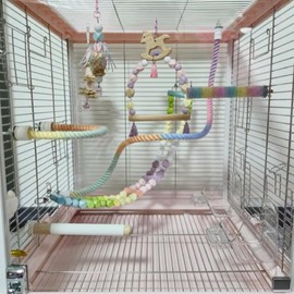 3pcs Nopikku Gradient Bendable Bird Rope Perch Stand Bird Cage Climbing Rope Toys for Parakeet Lovebirds Cockatiels Budgies Play (2 Long + 1 Short)
