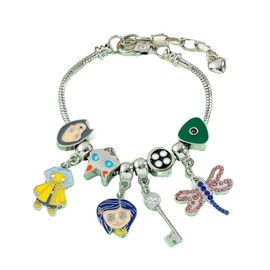 Pulsera Plateada Muñeca Coraline Libelula Gato Llave Boton