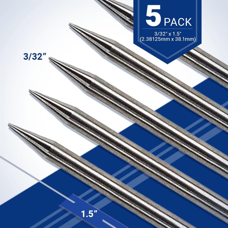 Pre-Ground TIG Tungsten Sharpened Electrodes Blue 2% Lanthanated 5-Pack (3/32"