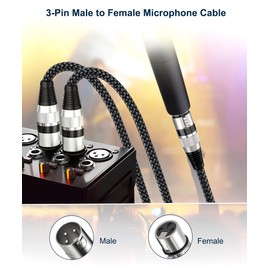 Elebase Microphone XLR Cable 3 m Pack of 2, XLR Male to Female Microphone Cable, 3-Pin Balanced Shielded Mic Cable for Amplifier, Recording Studio, Speaker System, Mixer or Active Speaker