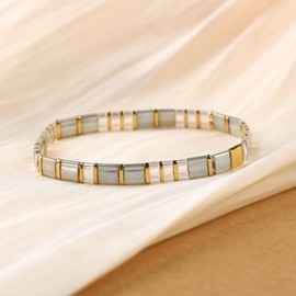 KELITCH Women's Bracelets Tila Beads Miyuki Beads Elastic Wrap for Adjustment Stackable Fashion Jewellery Set for Women, Stone