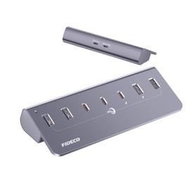FIDECO Powered USB Hub for Laptop and PC, 7-Port 10Gbps USB Splitter with 5V 3A Power Adapter, Full Aluminum USB 3.2 Gen 2 Multiport Adapter, 4 USB-A Ports and 3 USB-C Ports, Support BC1.2 Charging