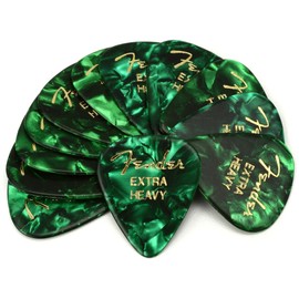 Fender® 351 Shape Classic Picks Celluloid Plectrums - Shape: 351 - Pack of 12 - Thickness: X-Heavy - Colour: Green Moto