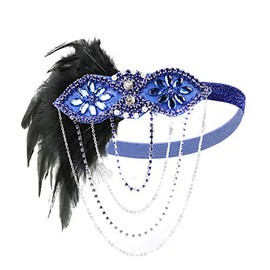 KK KPMIKOF Art Deco 1920s Flapper Headband Feather Roaring 20s Great Gatsby Headpiece for Women Hair Accessories J-Blue Black