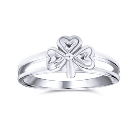 Delicate Saint Patrick's Good Luck Celtic Irish Trinity Shamrock Clover Ring Split Band For Women Teens Antiqued Oxidized .925 Sterling Silver