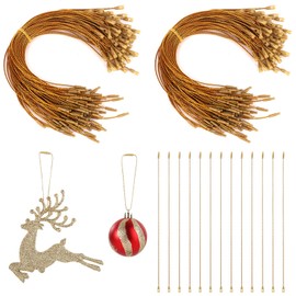 200pcs Christmas Ornament String Hangers, Metallic Decorative Ornament String Hangers with Snap Fasteners for Xmas Tree Hanging Holiday Party Ornament Decorations(Gold)