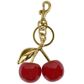 U+U Cherry Bag Charms for Women, Glitter Cute Keychain for Home and Car Keys, Handbags, Backpacks, and Purse Accessories for Decoration (Gold and Red)