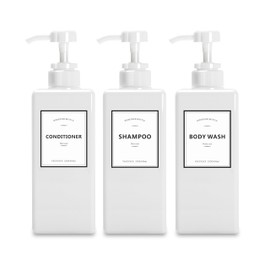 YACEYACE Shower Dispenser Set, 3 White Refillable Bottles, 22oz Large, Shampoo, Conditioner, Body Wash