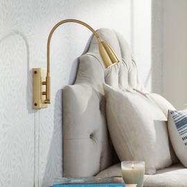 360 Lighting Lido Mid Century Modern Wall Light Sconce Warm Gold Plug-in 4" Fixture Adjustable Gooseneck for Bedroom Bathroom Vanity Reading Living Room Hallway House Home Decor