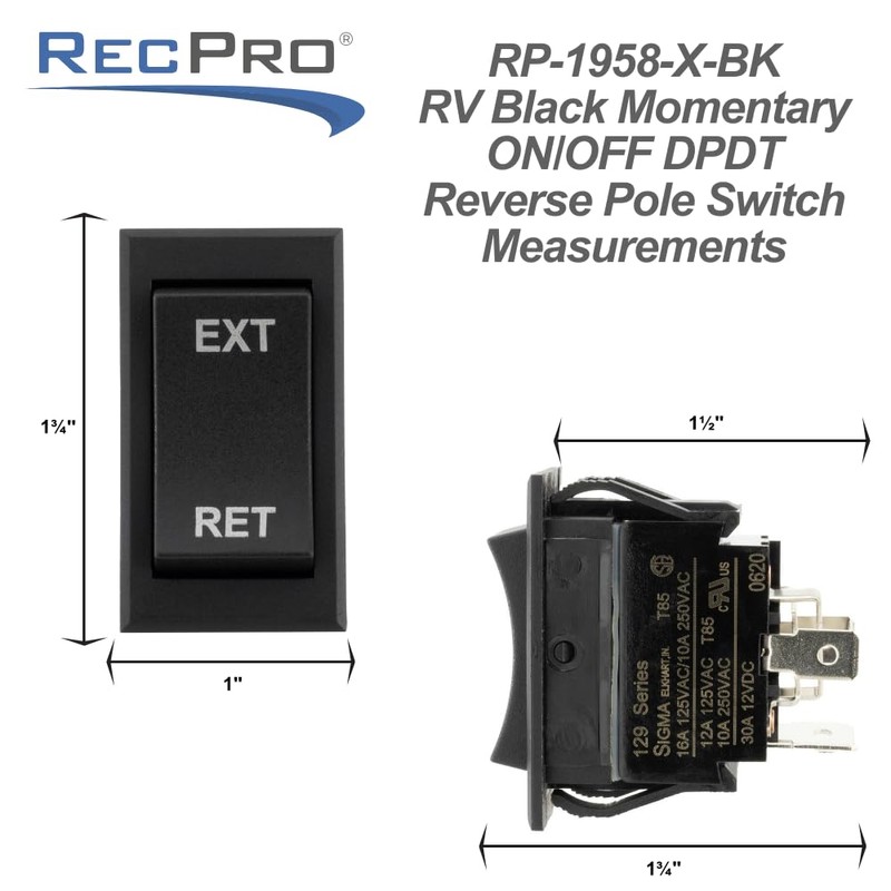 RecPro RV DPDT Reverse Pole Momentary Switch | 30A 12V