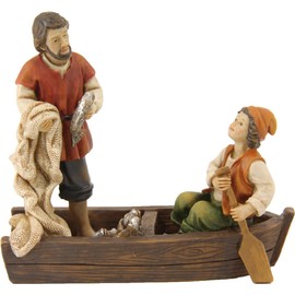 FADEDA Fishing Boat with 2 Fishermen, Height: 9 cm, Hand-Painted, Detailed Nativity Scene Figures, Christmas Table Decoration, Nativity Accessories