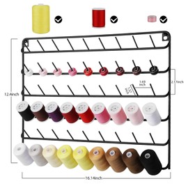 Thread Holder Wall 54 Spools Sewing Thread Rack Wall Mount Embroidery Spool Organizer Metal Sewing Thread Organizer with Hanging Tools for Quilting Braiding Hair Black 4 Pack