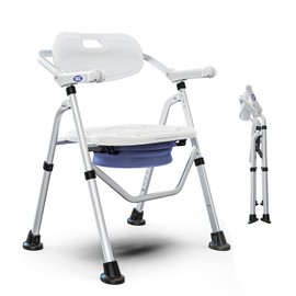 VOCIC Folding Shower Chair for Inside Shower, Lab-Tested 300lbs Heavy Duty Shower Seat for Elderly & Disabled, Flip-Up Arms, Cutout Seat, Height Adjustable Back & Legs, Portable Shower Commode Chair